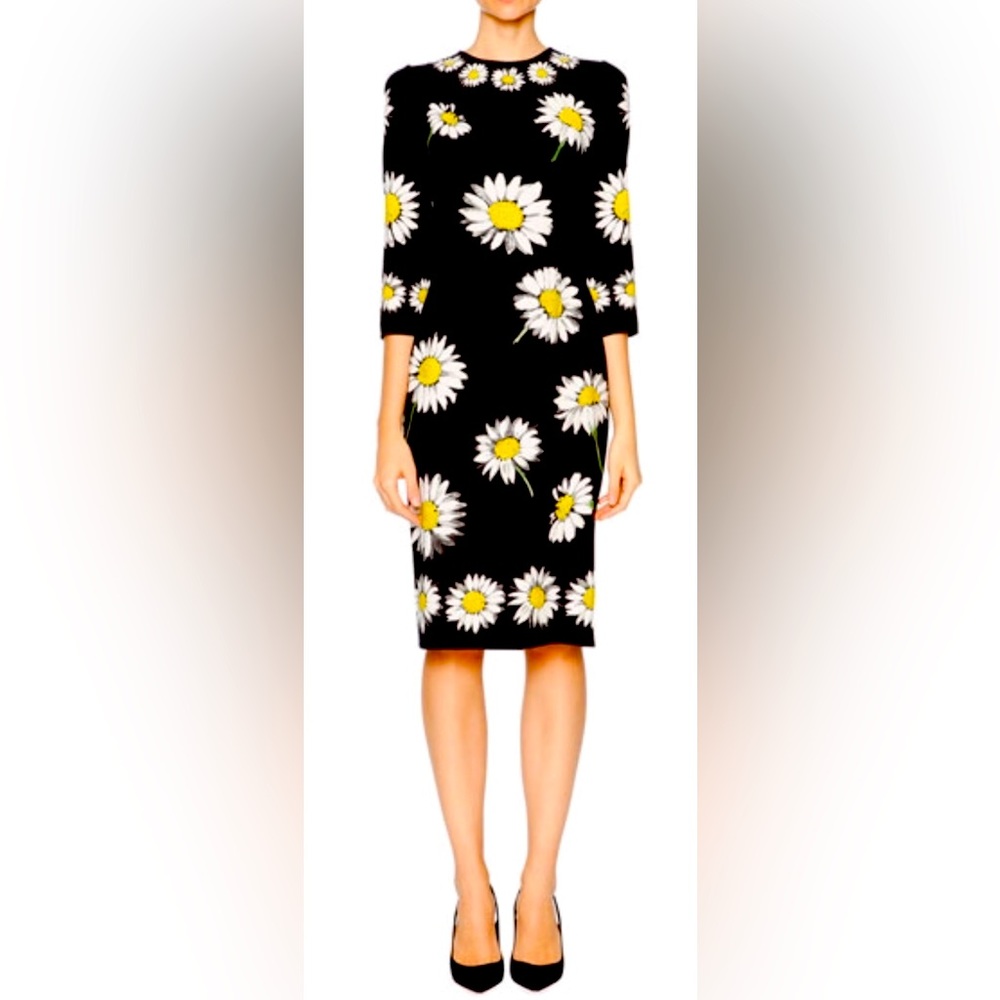 NWT Dolce & Gabbana Daisy Midi Print Silk Cocktail Dress 38 Small Majolica